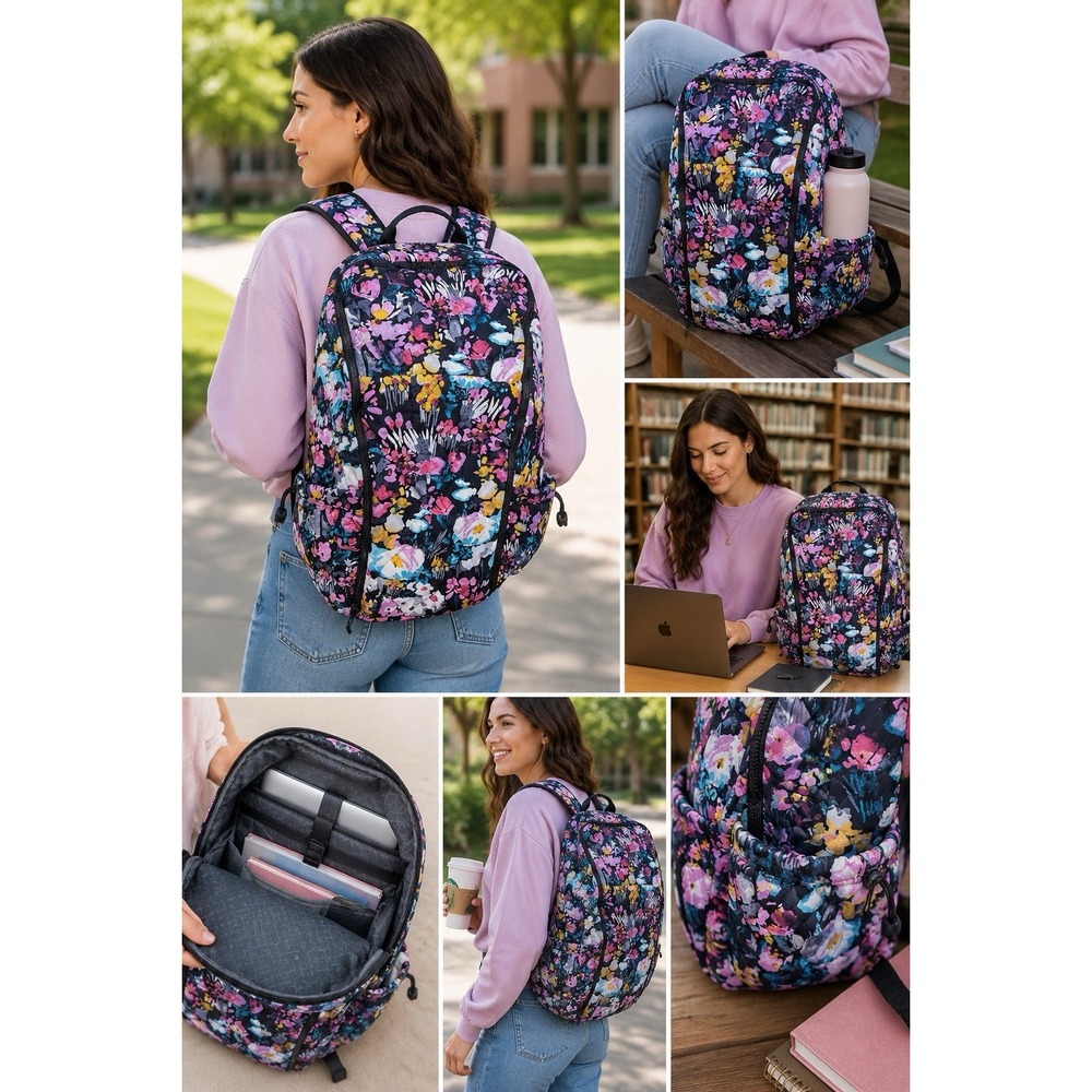 Y2K Vera Bradley Floral Laptop Backpack Whimsy Floral School College Travel Bag